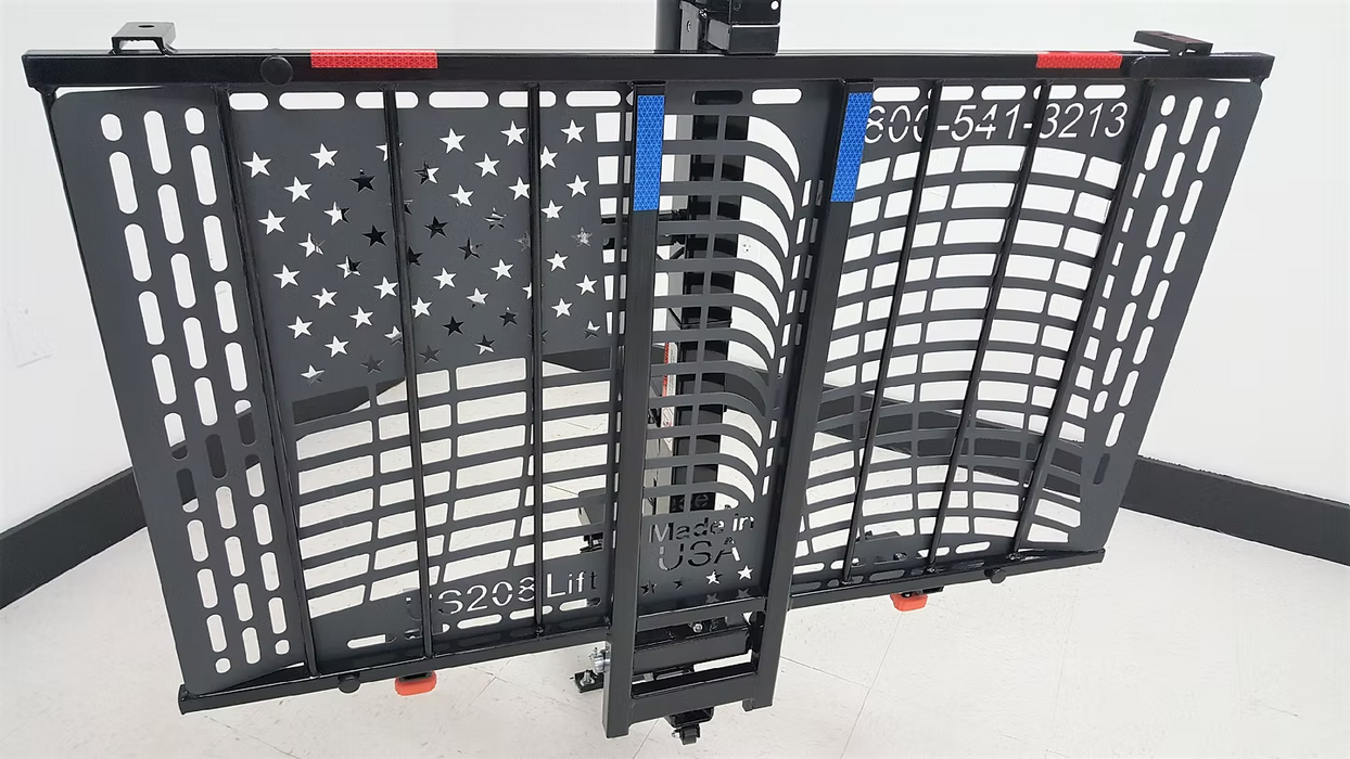 Wheelchair Carrier Patriotic electric scooter lift with upright black platform