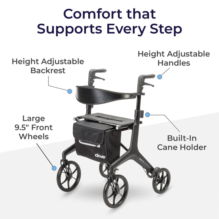AeroCarbon Rollator, Black, Removable Storage Bag Detail