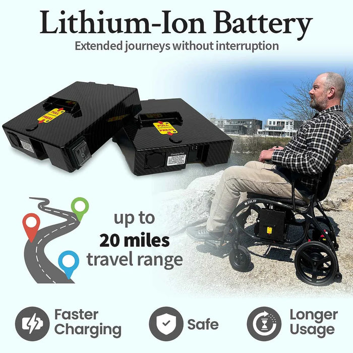 ZiiLIF X Model wheelchair lithium-ion battery and range