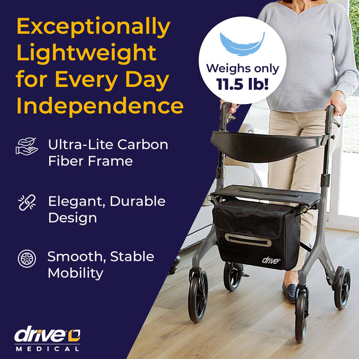 Ultra Light Rollator, Gray, 9.5 Inch Front Wheel and Curb Assist Detail