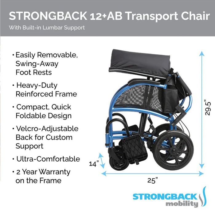 STRONGBACK 12+AB Transport Wheelchair | Comfortable And Versatile - Transport Wheelchairs Strongback Mobility