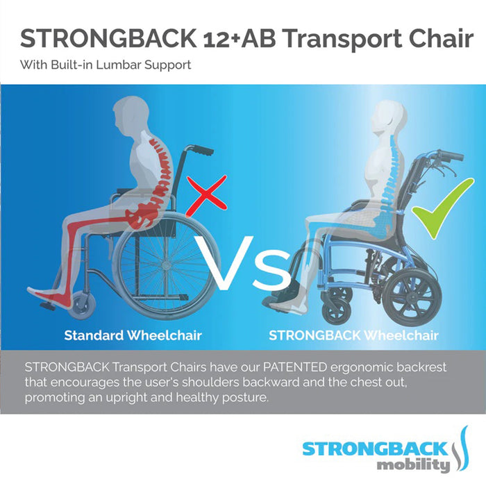 STRONGBACK 12+AB Transport Wheelchair | Comfortable And Versatile - Transport Wheelchairs Strongback Mobility