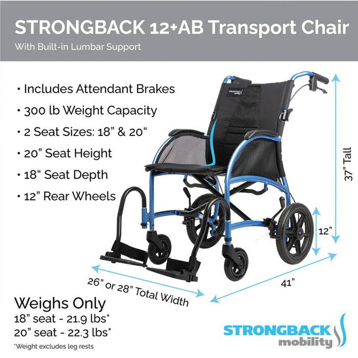 STRONGBACK 12+AB Transport Wheelchair | Comfortable And Versatile - Transport Wheelchairs Strongback Mobility