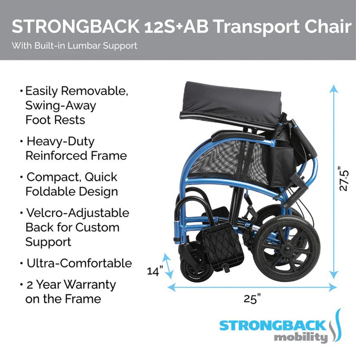 STRONGBACK 12S+AB Transport Wheelchair - Mobility Plus DirectTransport WheelchairsStrongback Mobility