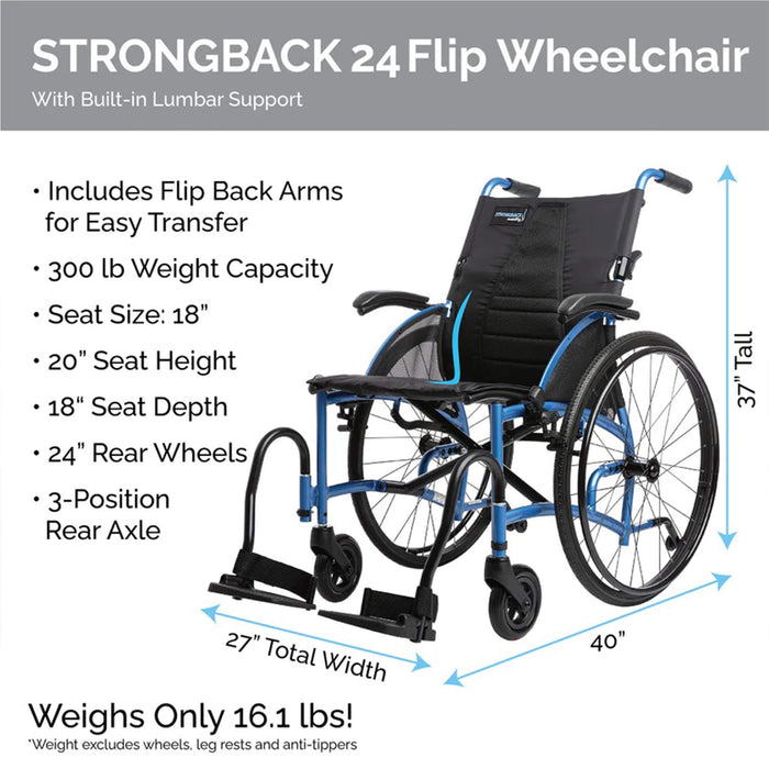 STRONGBACK 24 Flip Wheelchair | Compact And Versatile - Mobility Plus DirectCompact WheelchairStrongback Mobility